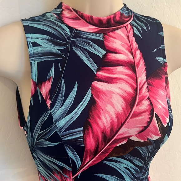 Fashion Nova Navy Tropical Ruched Dress - Picture 2 of 8